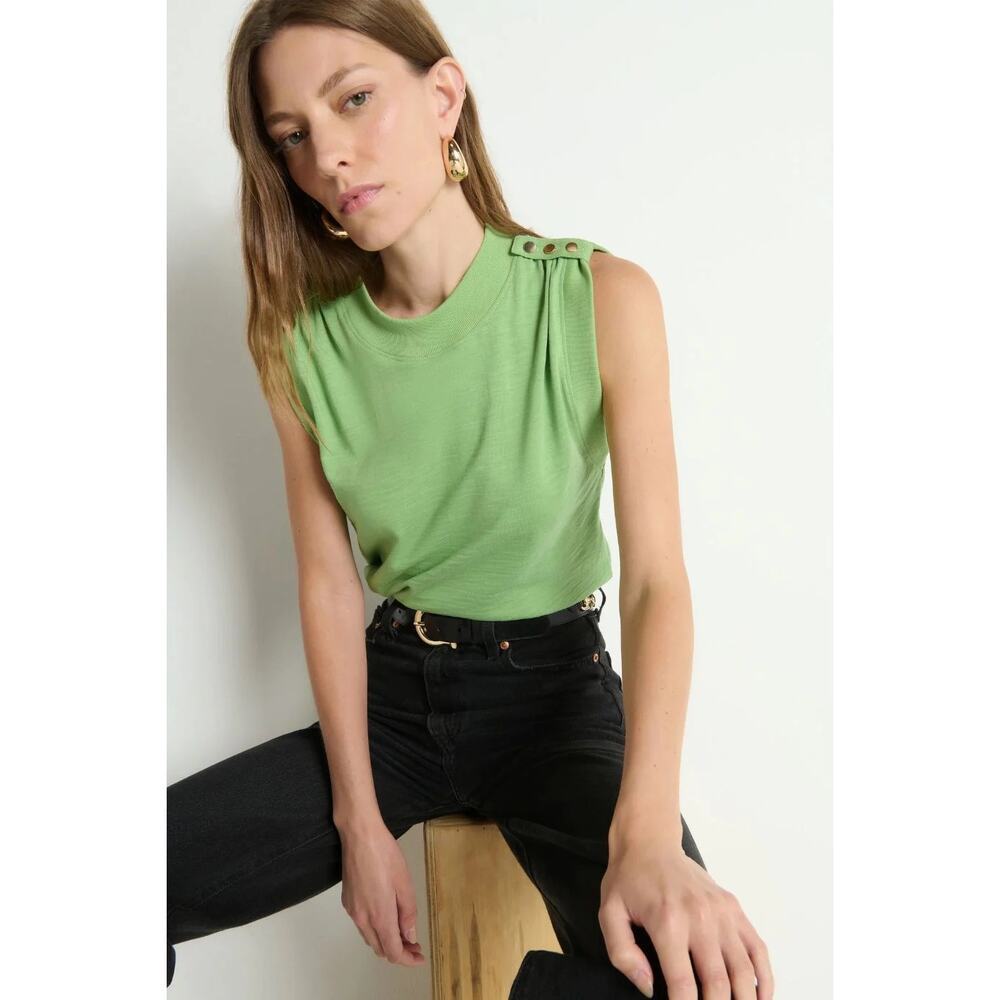 NWT Nation LTD Mikka Buttoned Tank Lime Green Sleeveless Cotton Capsule Large
